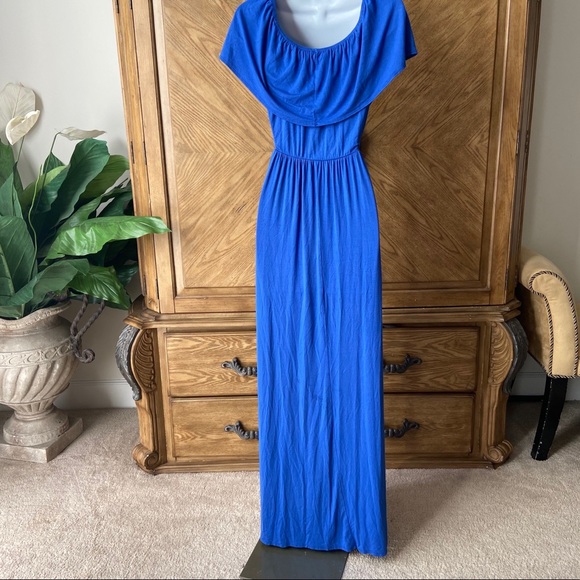 GS Love Blue Off Shoulder High Split Maxi Dress - Picture 3 of 7